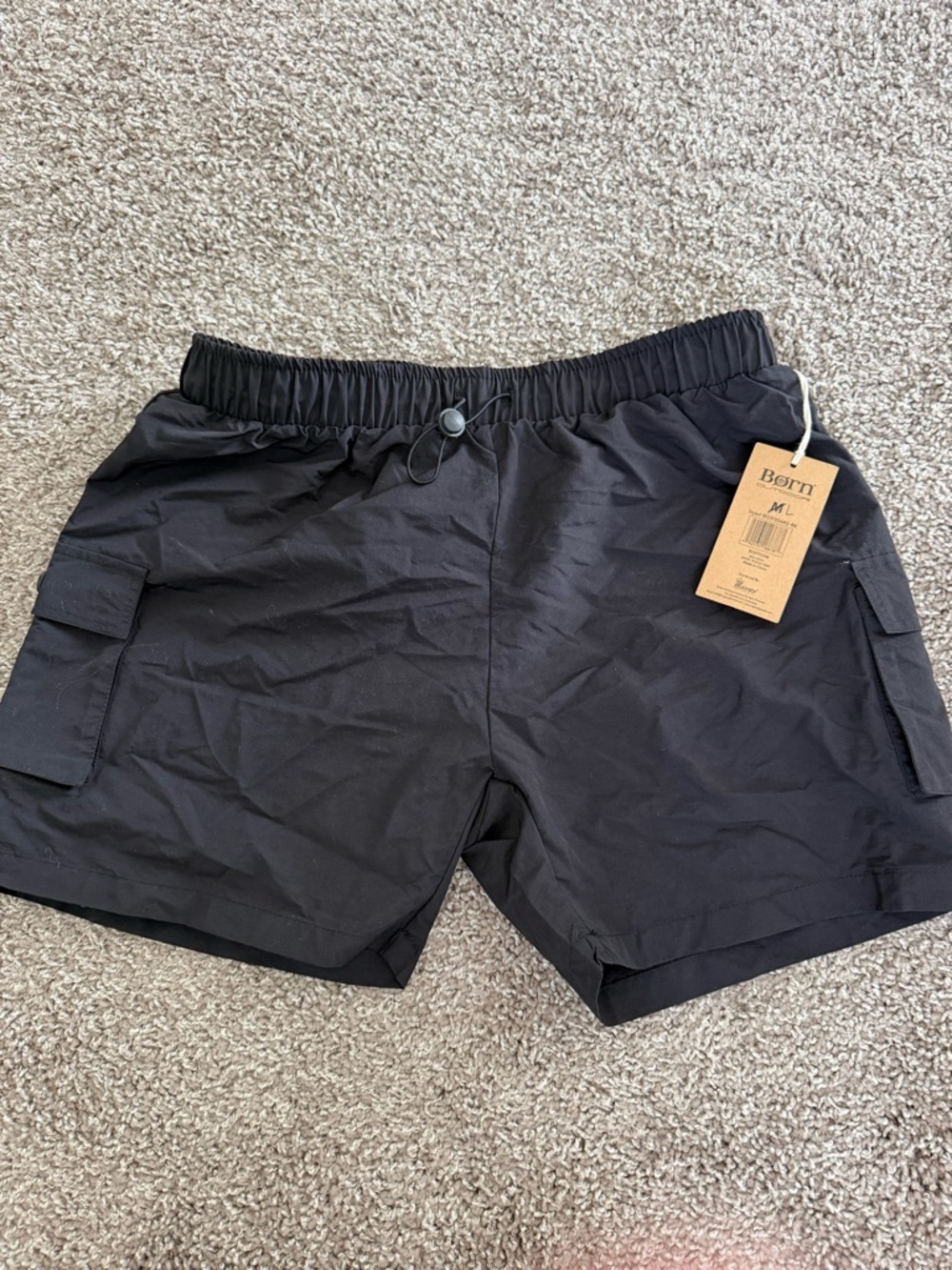 Born Black Elastic Waist Outdoor Shorts